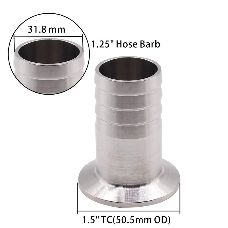 DERNORD 1.5" Tri Clamp to 1.25" Hose Barbed Adapter SUS304 Sanitary Hose Pipe Fitting (1.25 Inch Barb Hose) - Image 5